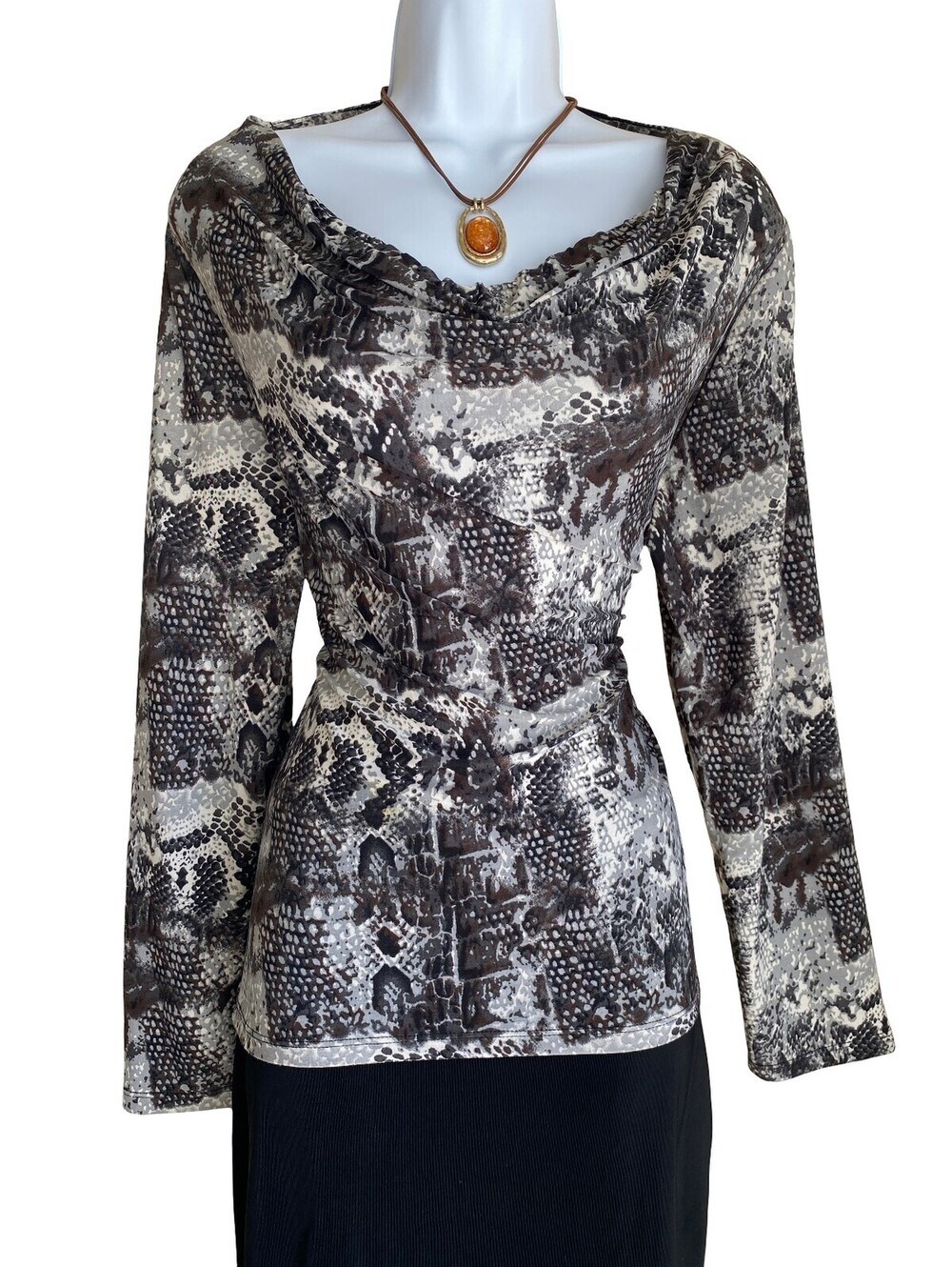 VTG Carol Rose Size L Snake Skin Print Cowl Neck Long Sleeve Blouse Whimsigoh